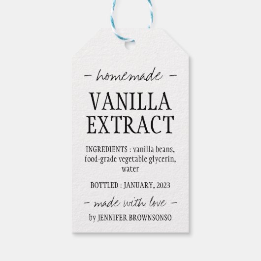 Vanilla Extract Flasche, hausgemacht einfach Geschenkanhänger (Rückseite)