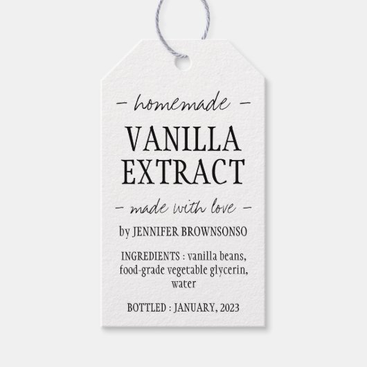 Vanilla Extract Flasche, hausgemachte Marke Geschenkanhänger (Vorderseite)