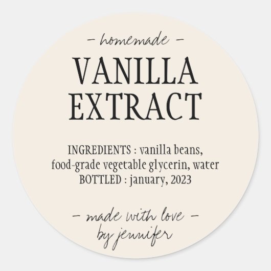 Vanilla Extract Flasche hausgemachtes Getränk Crem Runder Aufkleber (Vorderseite)