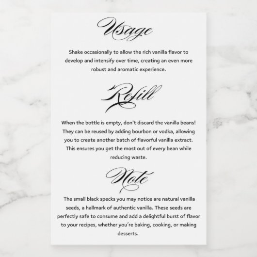 Vanilla Extract Gebrauchsanweisung Weinetikett (Einzelnes Label)