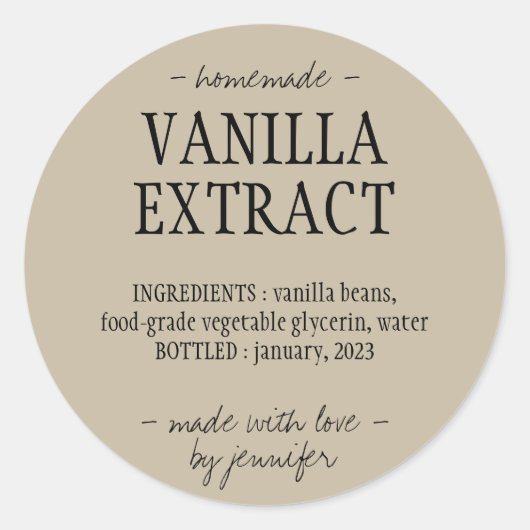 Vanilla Extrahieren Flasche Hausgemachte Getränke Runder Aufkleber (Vorderseite)