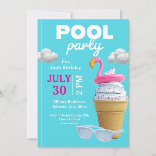 Vanilla Ice Cone Birthday Pool Party Einladung (Vorderseite)