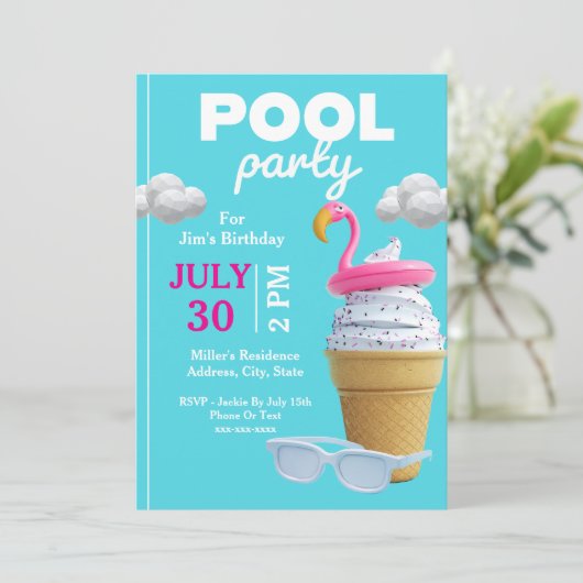 Vanilla Ice Cone Birthday Pool Party Einladung (Stehend Vorderseite)