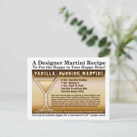 Vanilla Pudding Martini Rezept Postkarte (Stehend Vorderseite)