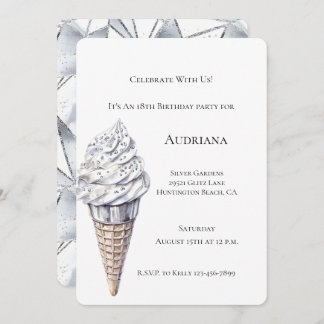 Vanilla Silver Confetti Ice Creme Einladung