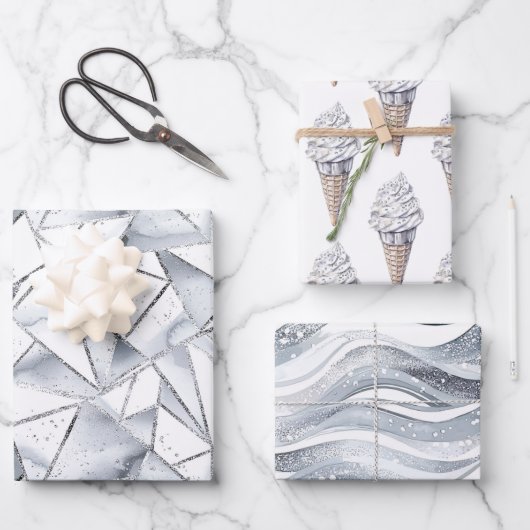 Vanilla Silver Confetti Ice Creme Geschenkpapier Set (Vorderseite)