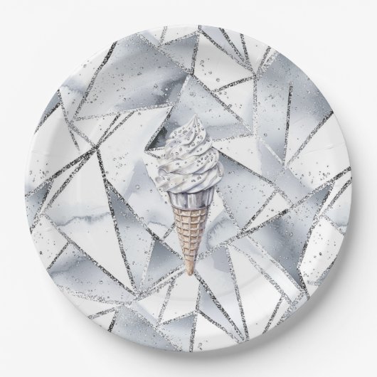 Vanilla Silver Confetti Ice Creme Pappteller (Vorderseite)