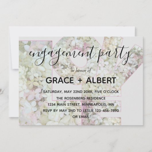 Vanilla Strawberry Hydrangeas Wedding Verlobung Einladung (Vorderseite)