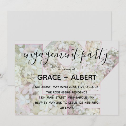 Vanilla Strawberry Hydrangeas Wedding Verlobung Einladung (Vorne/Hinten)