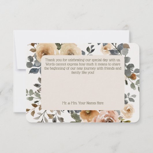 Vanilla White Boho Rose Cream Wedding Dankeskarte (Rückseite)