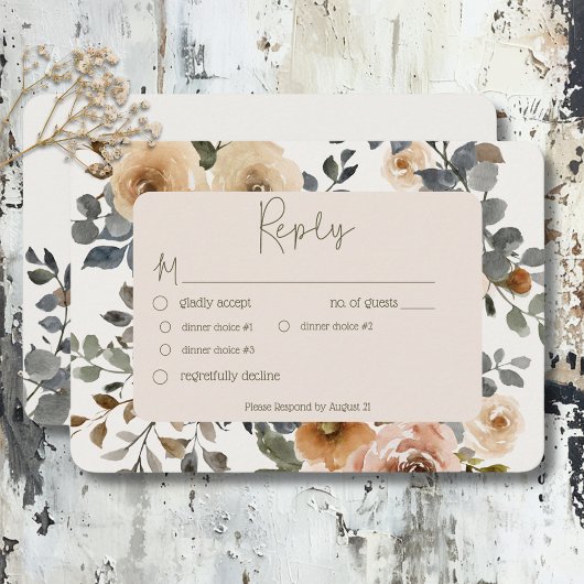 Vanilla White Boho Rose Hochzeitsessen RSVP Karte