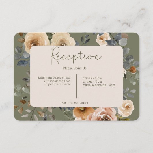 Vanilla White Boho Rose Sage Green Empfang Begleitkarte (Vorderseite)