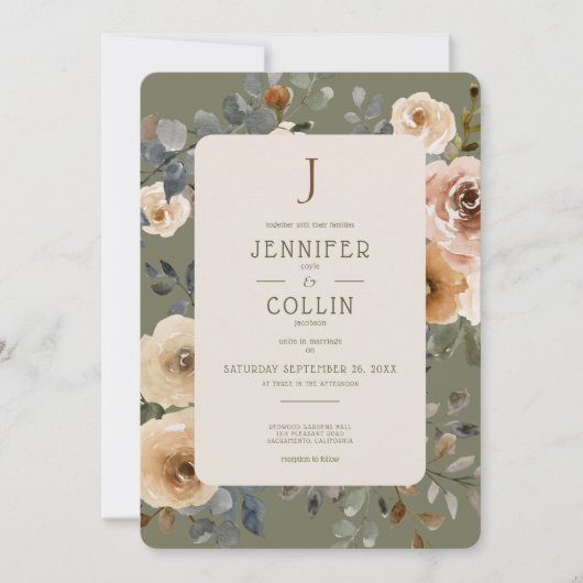 Vanilla White Boho Rose Sage Wedding Einladung (Vorderseite)