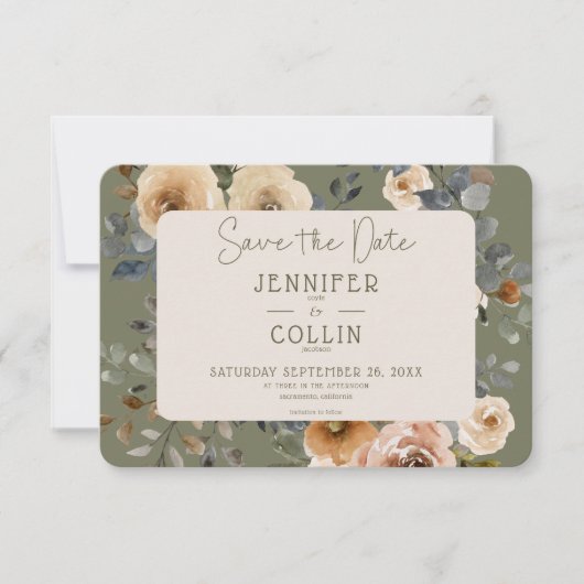 Vanilla White Boho Rose Sage Wedding Save The Date (Vorderseite)