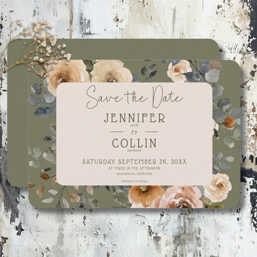 Vanilla White Boho Rose Sage Wedding Save The Date