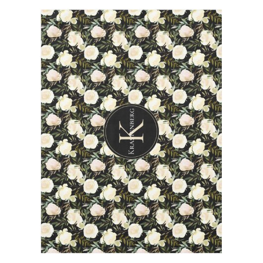 Vanilla White Roses Custom Monogram Tischdecke (Vorderseite)