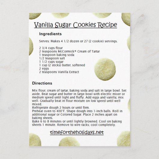 Vanilla Zucker Cookies Rezeptionskarten Postkarte (Vorderseite)