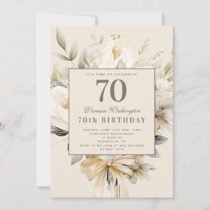 Vanille-Creme-Blumen 70. Geburtstag chic Einladung