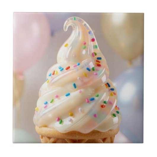 Vanille-Eiscreme-Pastell-Streusel-Geburtstag Fliese (Vorderseite)
