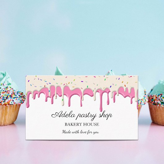 Vanille-Erdbeer-Frosting-Tropfen Visitenkarte