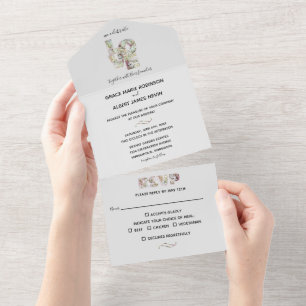 Vanille Erdbeeren Hortensien Hochzeitsthema All In One Einladung