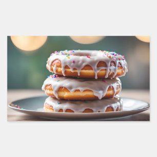 Vanille-Glasur-Donuts Rechteckiger Aufkleber