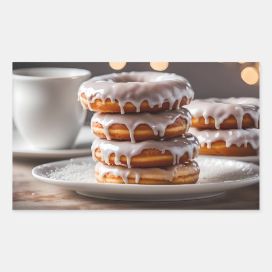 Vanille-Glasur-Donuts Rechteckiger Aufkleber (Vorderseite)
