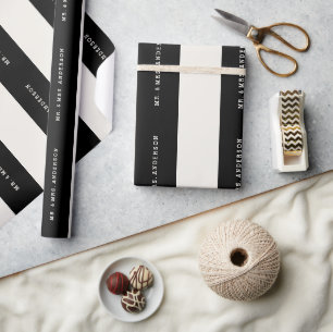 Vanille & schwarze preppy Streifen Hochzeit mit ei Geschenkpapier