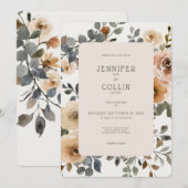 Vanille Weiße Boho Rosen Creme Hochzeit Einladung (Vorne/Hinten)