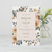 Vanille Weiße Boho Rosen Creme Hochzeit Einladung (Stehend Vorderseite)