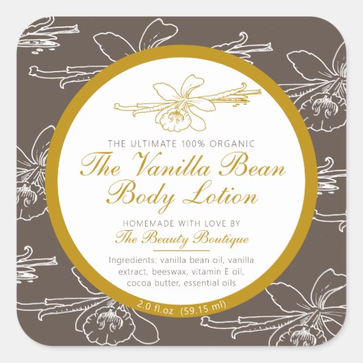 Vanillebraun, hausgemachte Körperlotion Quadratischer Aufkleber (Vorderseite)