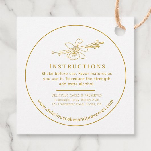 Vanilleextrakt Blume Bohne zeichnend gelbes Produk Geschenkanhänger (Rückseite)