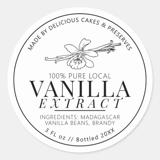 Vanilleextrakt Blume und Bohnen zeichnend Erzeugni Runder Aufkleber (Vorderseite)