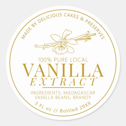 Vanilleextrakt Blume und Bohnen zeichnend gelb Runder Aufkleber (Vorderseite)