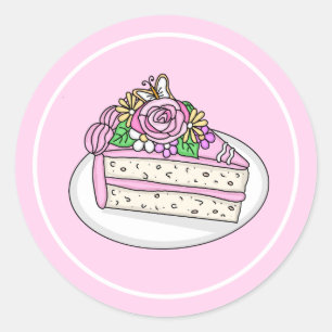Vanillekuchen belegt mit Rosen und Blumen Runder Aufkleber