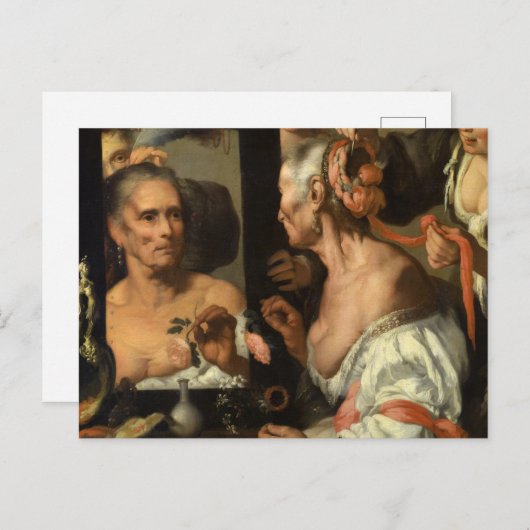 Vanitas, Der alte Coquette von Bernardo Strozzi Postkarte (Vorne/Hinten)