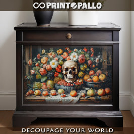 Vanitas mit Früchten, Blume und Schädel - Seidenpapier