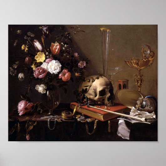 Vanitas Still Life mit Bouquet und Skull Adriaen Poster (Vorne)