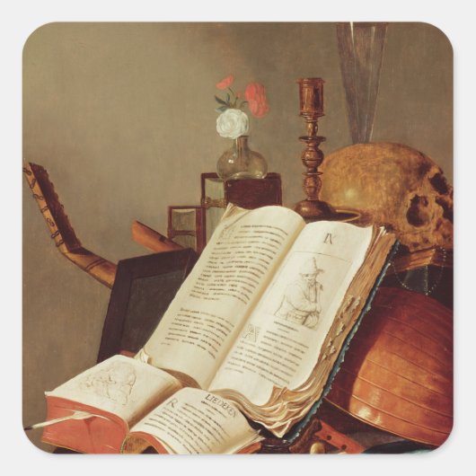 Vanitas Still Life Quadratischer Aufkleber (Vorderseite)