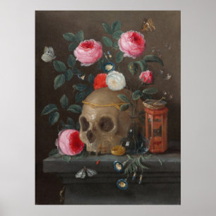Vanitas Still Life Skull and Rose Art Poster