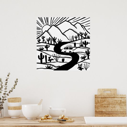 VANLIFE Desert Cacti Mountain Explore Adventure Poster (Küche)
