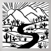 VANLIFE Desert Cacti Mountain Explore Adventure Poster (Vorne)