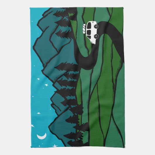 Vanlife in den Bergen Camping Mondsterne Geschirrtuch (Vertikal)