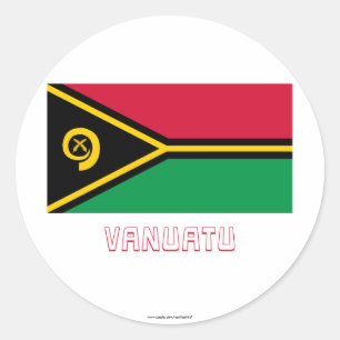 Vanuatu-Flagge mit Namen Runder Aufkleber