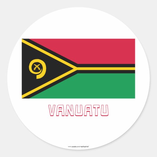 Vanuatu-Flagge mit Namen Runder Aufkleber (Vorderseite)
