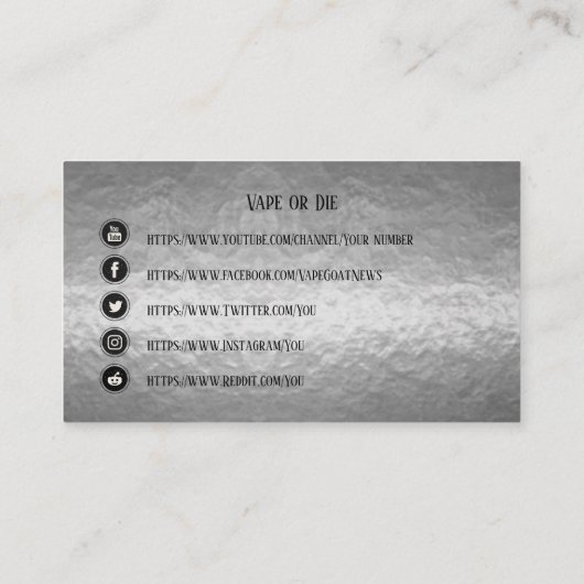 VAPE | Hookah Silver Business Social Media Visitenkarte (Rückseite)