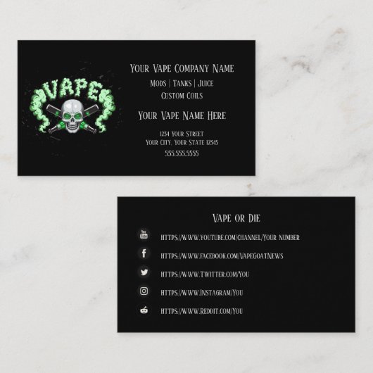 VAPE | Vape Skull Business mit Social Media Visitenkarte (Vorne/Hinten)