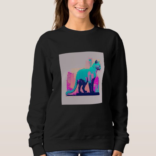 Vaperwave Aesthetic Glitch Cat Retrowave Synthwave Sweatshirt (Vorderseite)