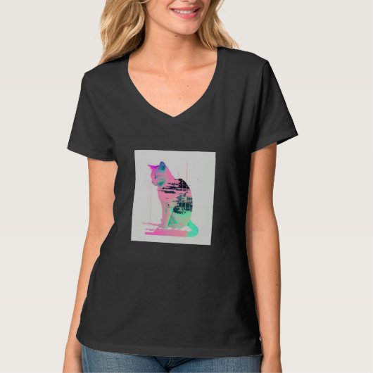Vaperwave Aesthetic Glitch Cat Retrowave Synthwave T-Shirt (Vorderseite)