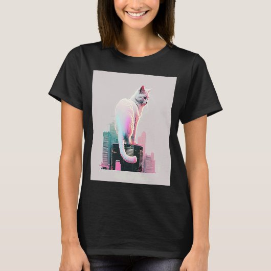 Vaperwave Aesthetic Glitch Cat Retrowave Synthwave T-Shirt (Vorderseite)